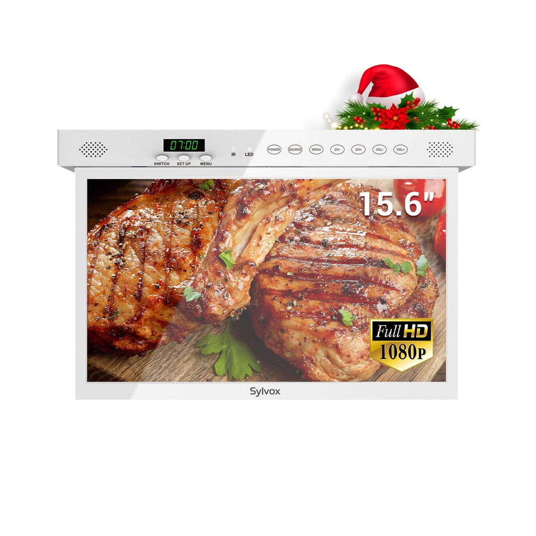 Sylvox 15.6'' Smart Under Cabinet TV for Kitchen (White)