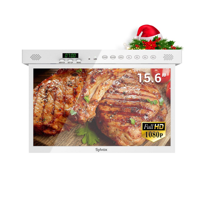 Sylvox 15.6'' Smart Under Cabinet TV for Kitchen (White)