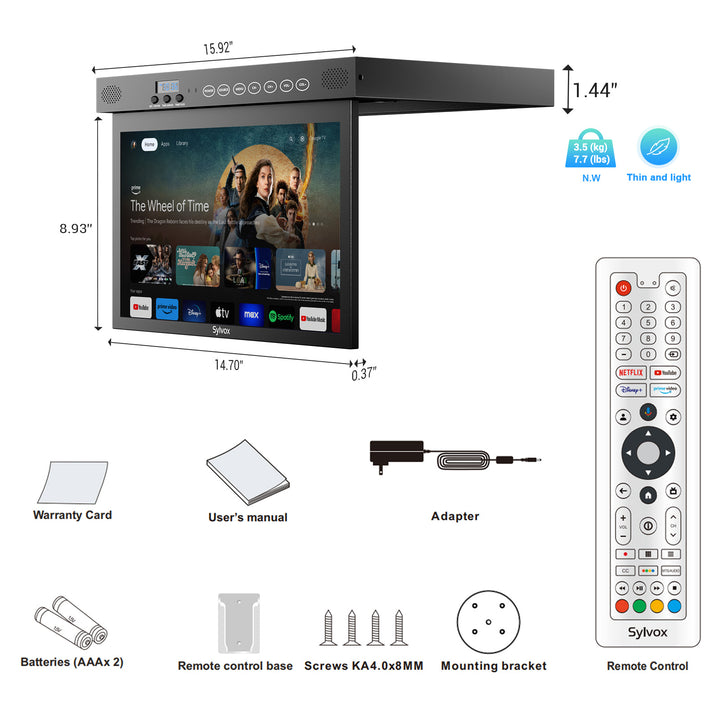 <b>NEW</b> - Sylvox 15.6'' Smart Under Cabinet TV for Kitchen (Black)