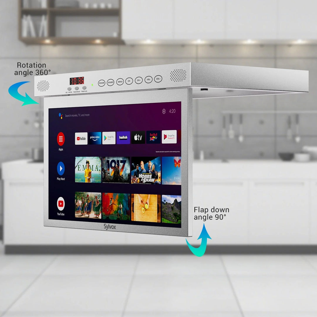 Sylvox 15.6“ Smart Under Cabinet TV for Kitchen(Silver)