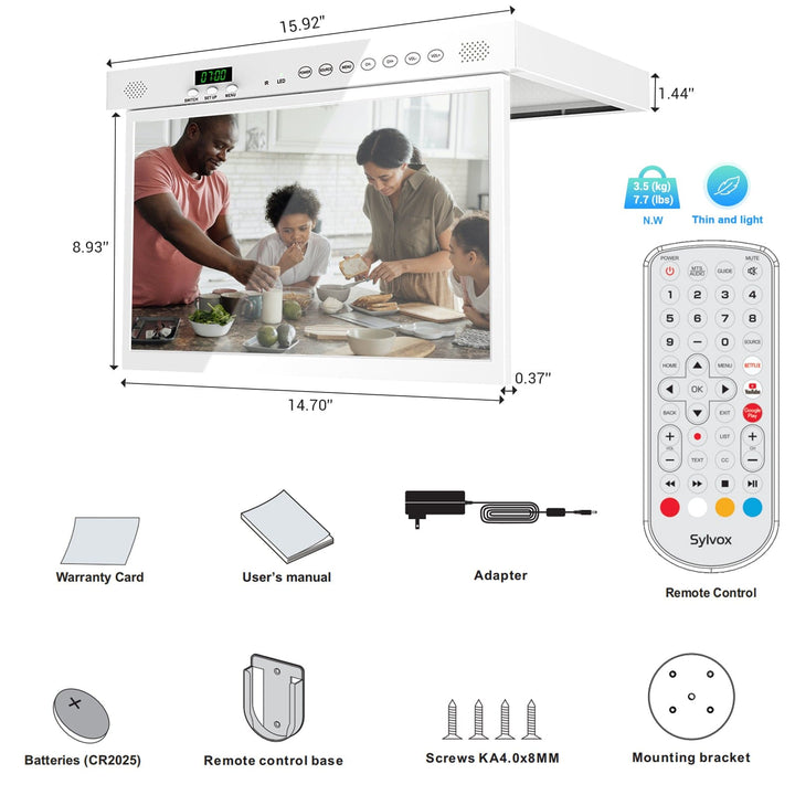 Sylvox 15.6'' Smart Under Cabinet TV for Kitchen (White)