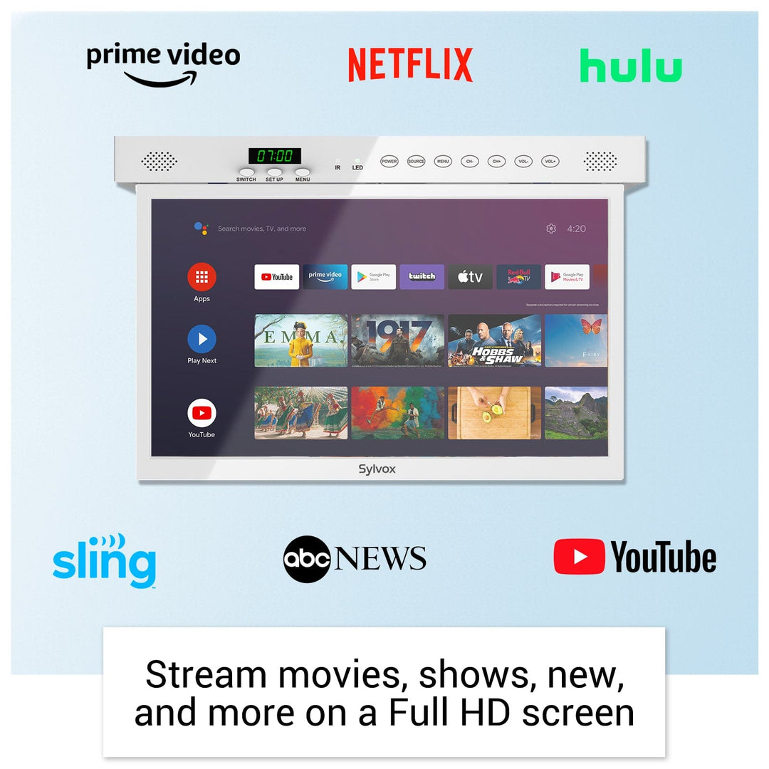 Sylvox 15.6'' Smart Under Cabinet TV for Kitchen (White)