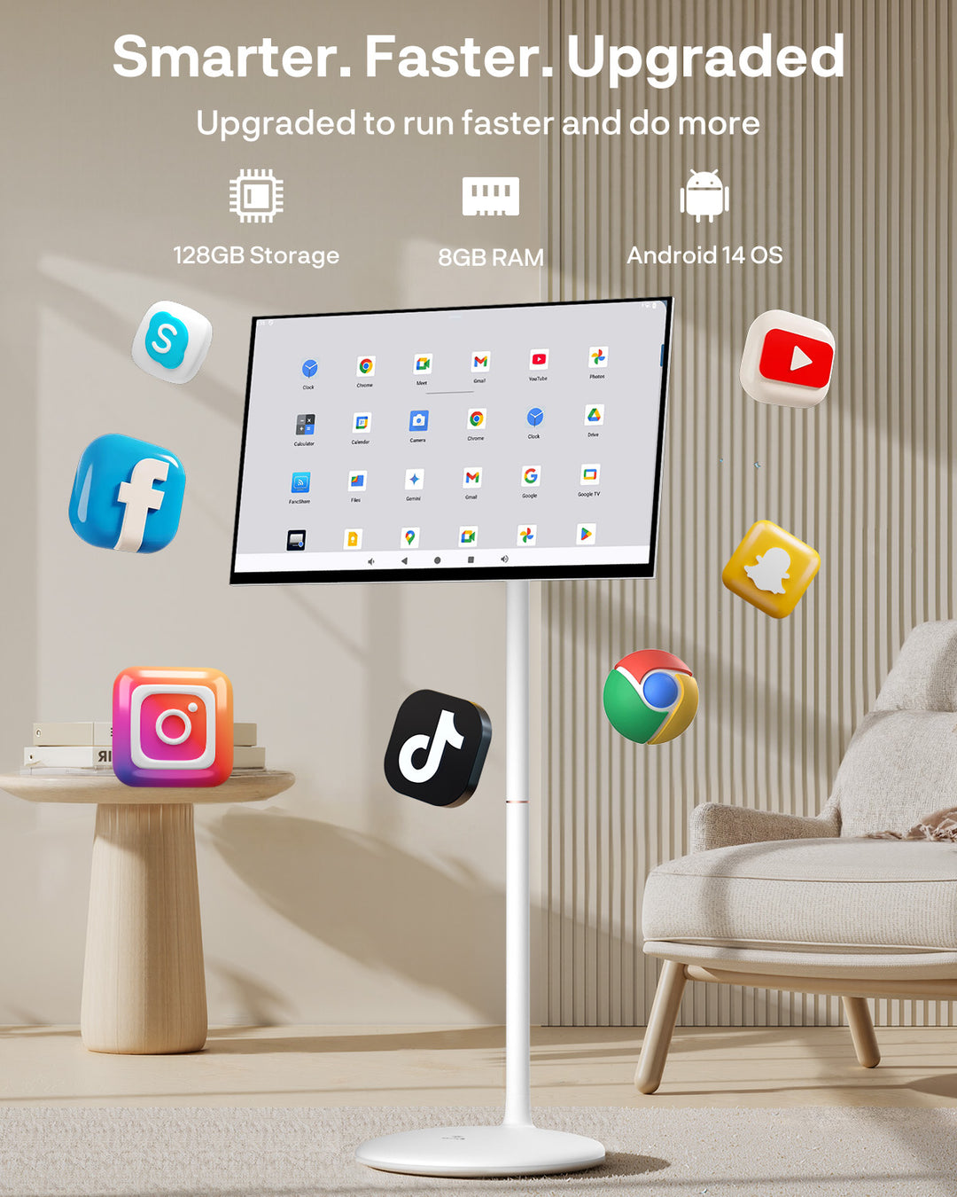 <b>NEW</b> - Sylvox 27'' Rolling TV – Portable Battery-Powered Smart Touch Screen
