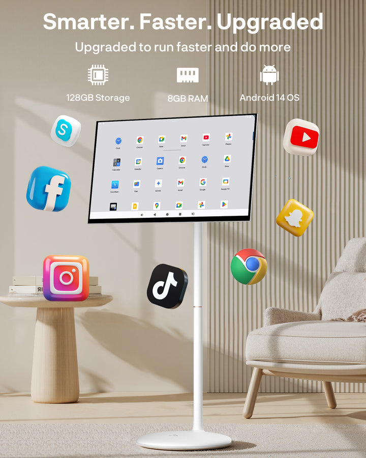 <b>NEW</b> - Sylvox 27'' Rolling TV – Portable Battery-Powered Smart Touch Screen