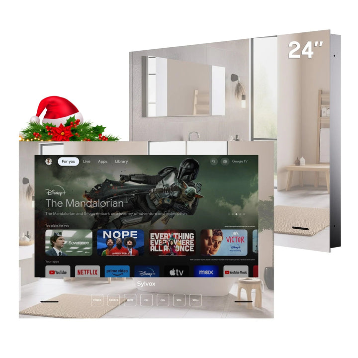 TV miroir intelligente étanche 24" pour salle de bain (modèle mural intégré)