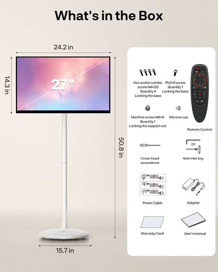 <b>NEW</b> - Sylvox 27'' Rolling TV – Portable Battery-Powered Smart Touch Screen