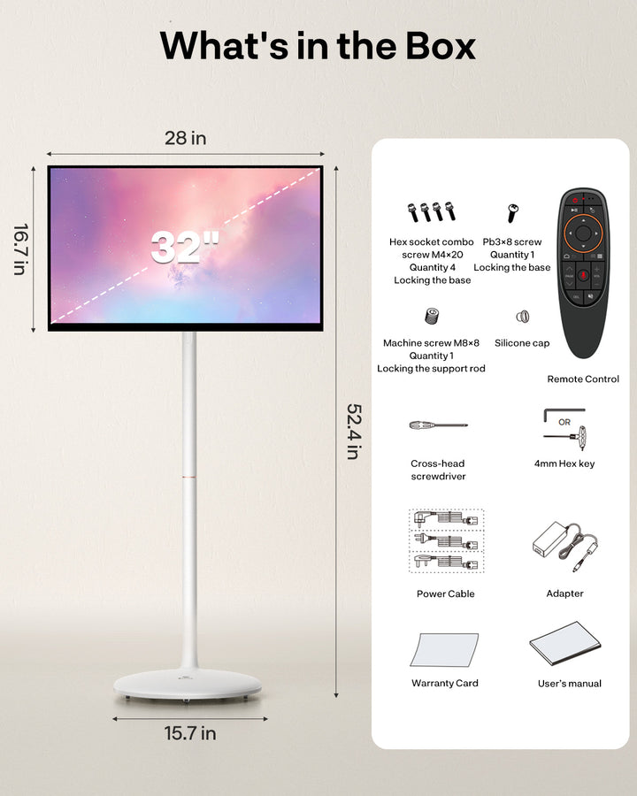 <b>NEW</b> - Sylvox 32'' Rolling TV – Portable Battery-Powered Smart Touch Screen