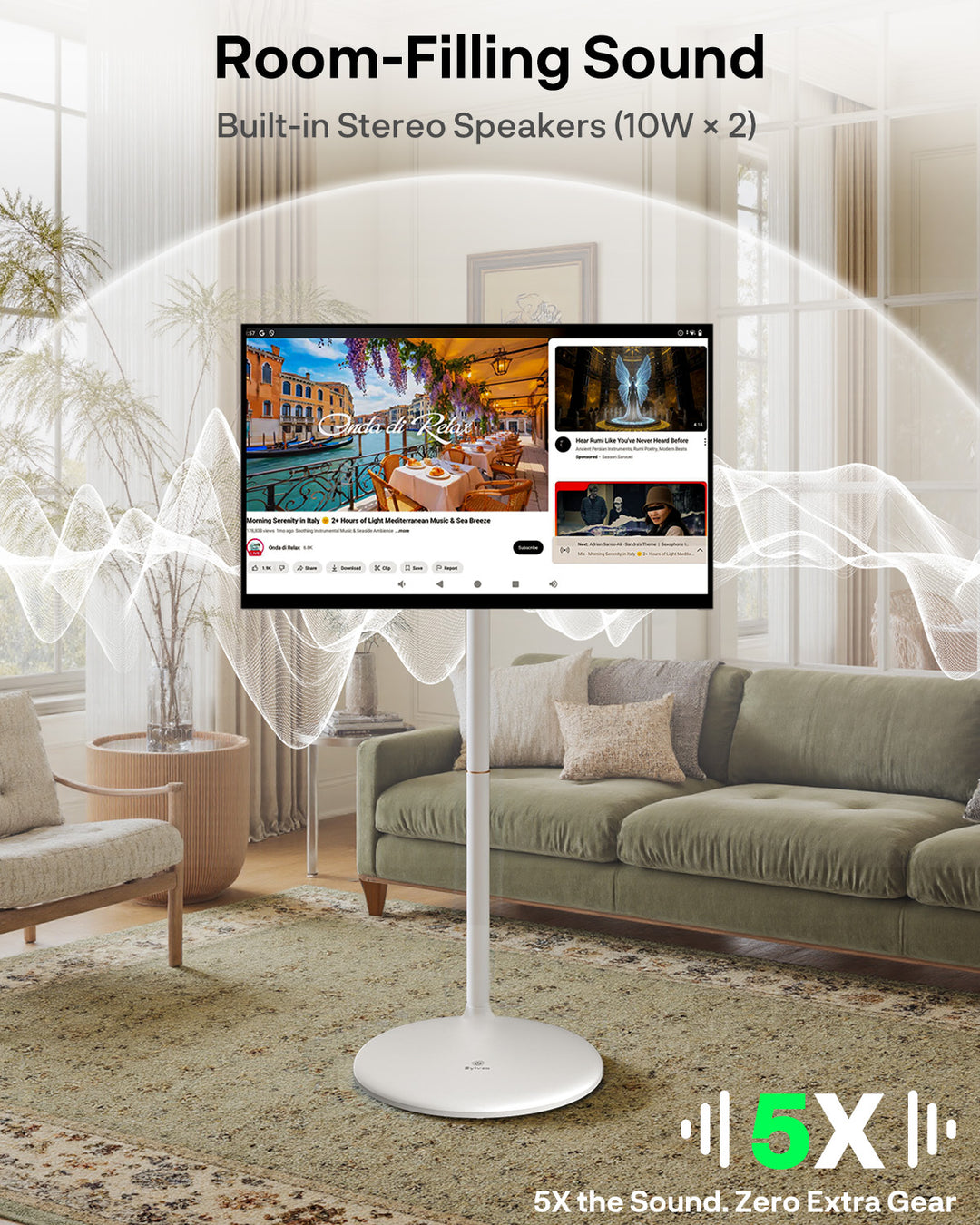 <b>NEW</b> - Sylvox 27'' Rolling TV – Portable Battery-Powered Smart Touch Screen