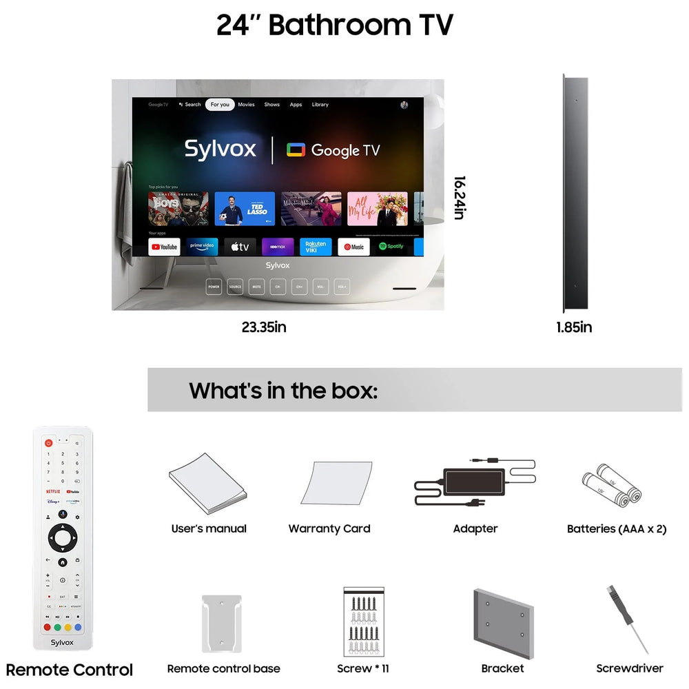 24" Waterproof Smart Mirror TV for Bathroom (Embedded Wall Model）