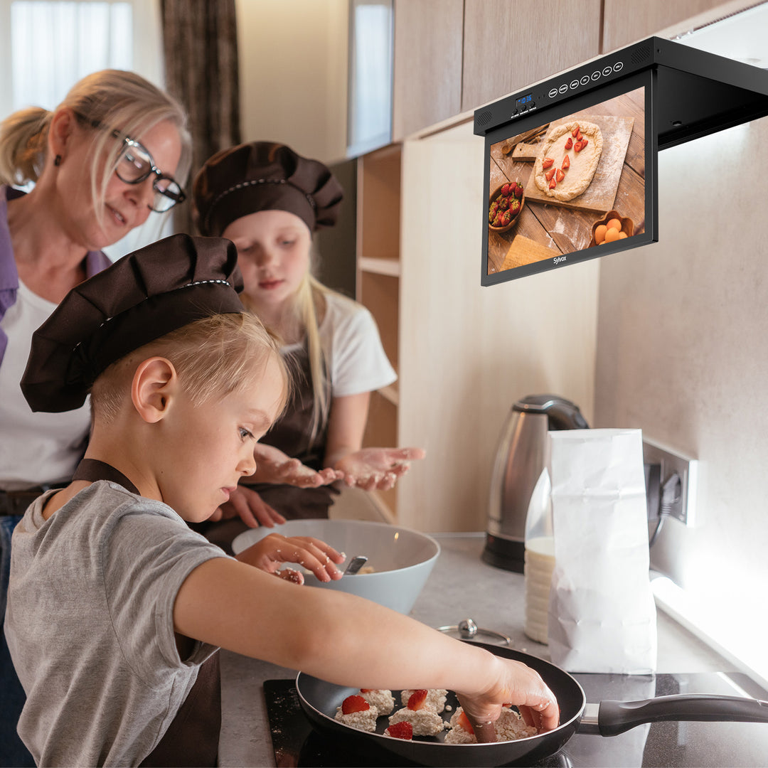 Sylvox Téléviseur intelligent sous meuble 15,6 pouces pour cuisine (argent)